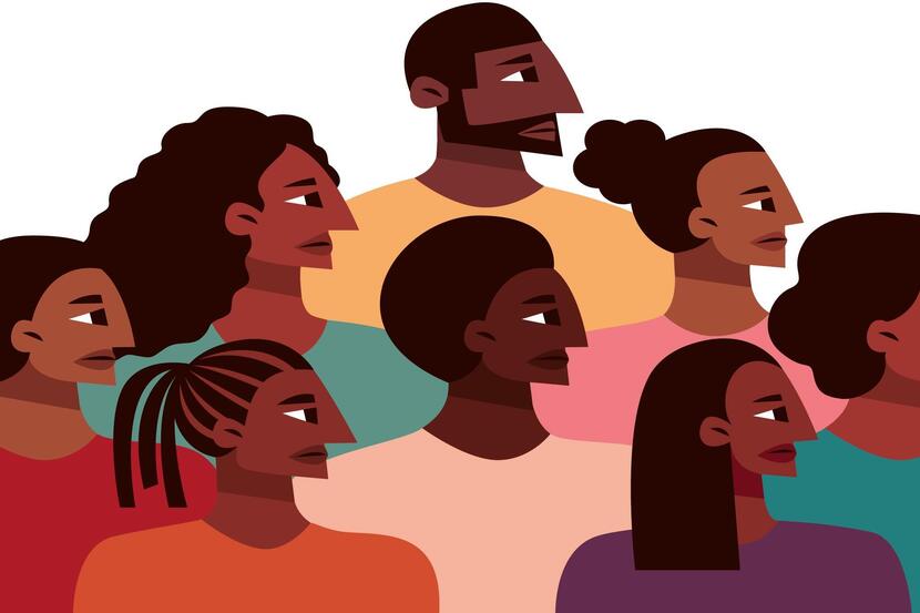 desenho de várias pessoas negras de perfil